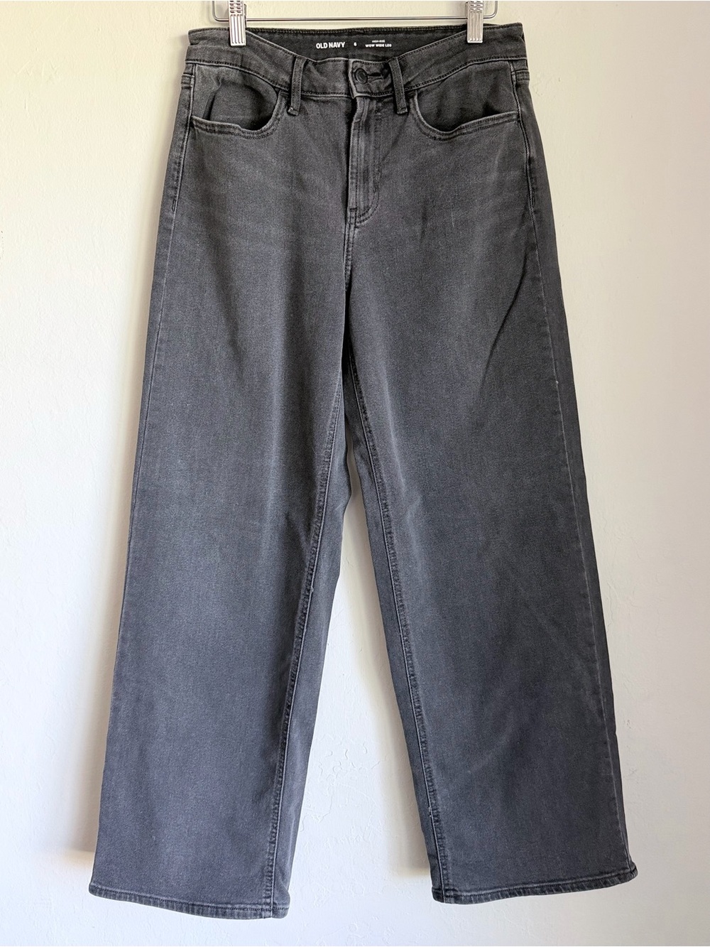 Old Navy High Rise Wow Wide Leg Wash Jeans Gray Wash, Sz 6